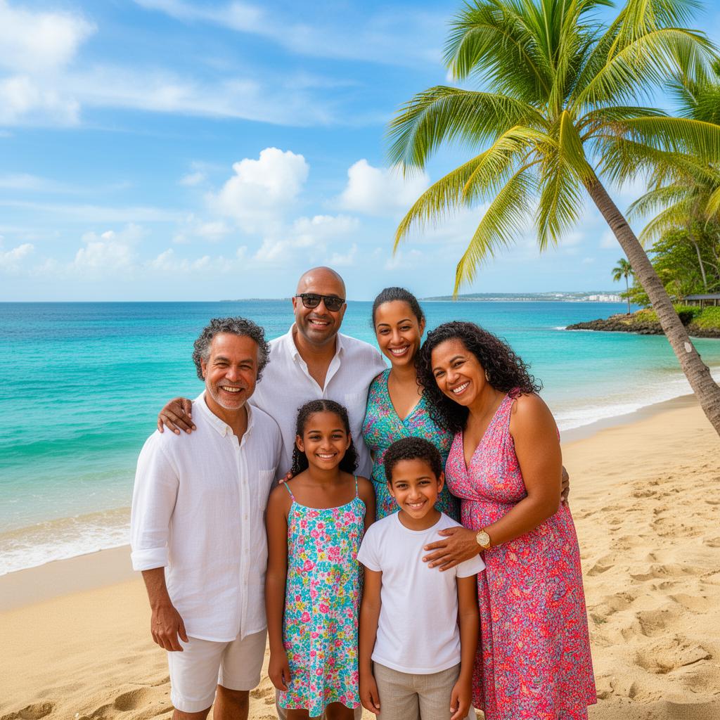Healthy Puerto Rican family enjoying the beach